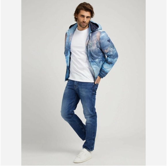 Guess Men Puffer Water Resistant Down proof Windproof Blue Jacket Size M - Picture 3 of 17